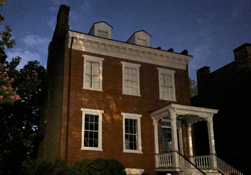 The Elmira Royster Shelton House in Richmond, Virginia at night.